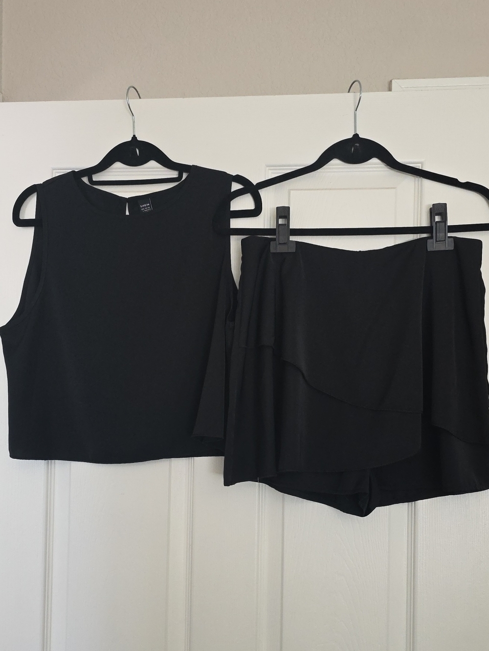 Tank Top and Layered Skort Set in Black